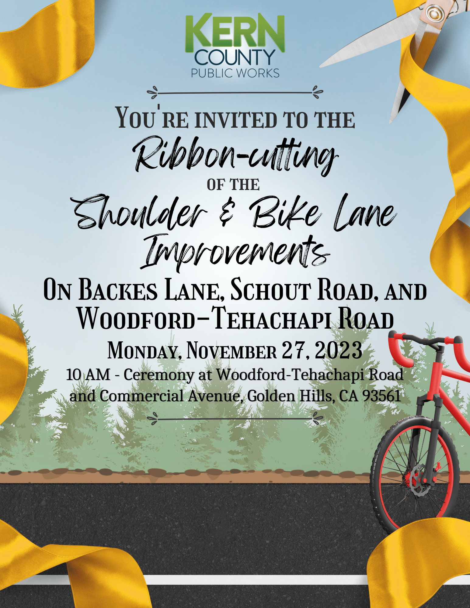 Shoulder & Bike Lane Improvements on Backes Lane Ribbon-cutting Invite